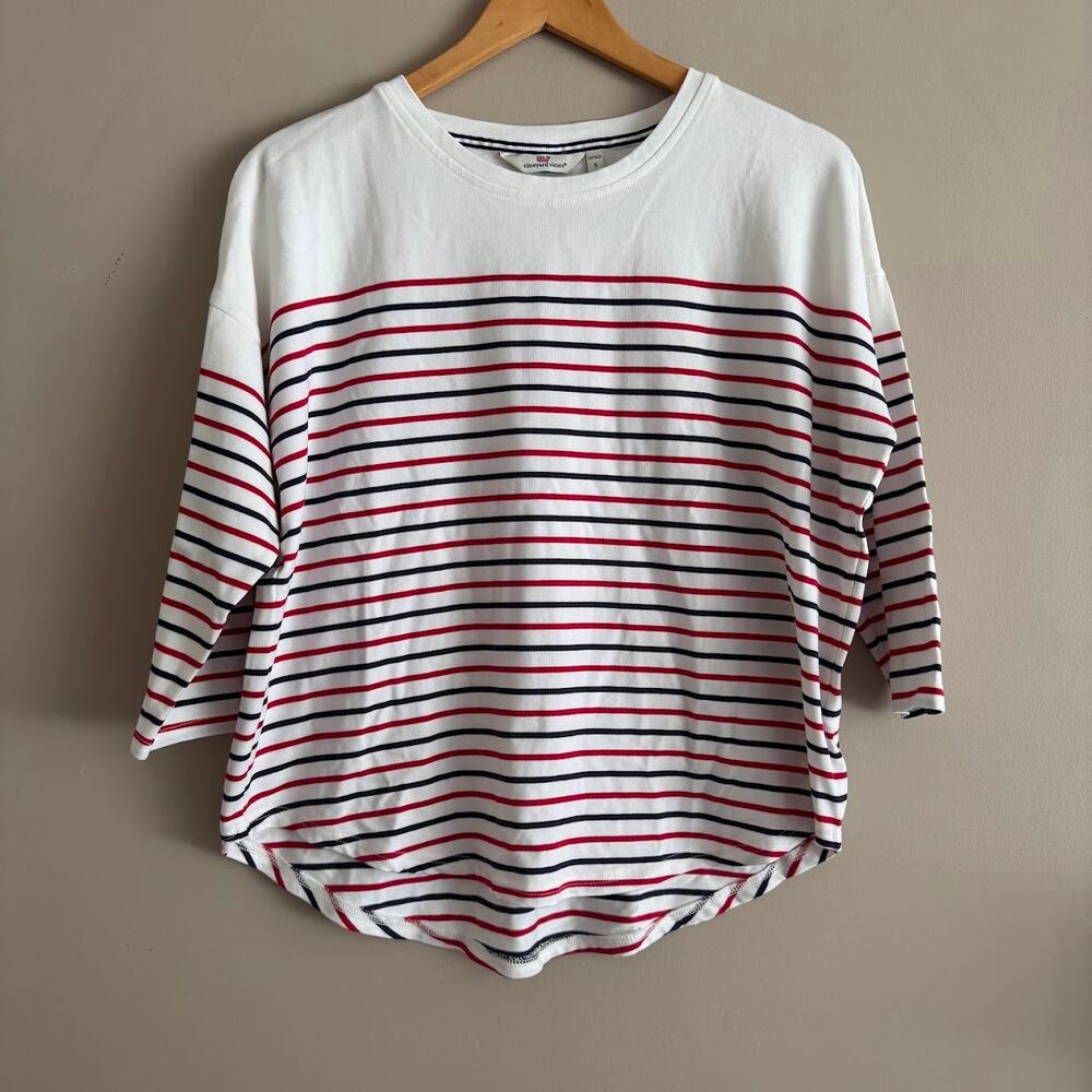 Vineyard Vines Women's Striped Deluxe T-Shirt Red White and Blue Top Size Small